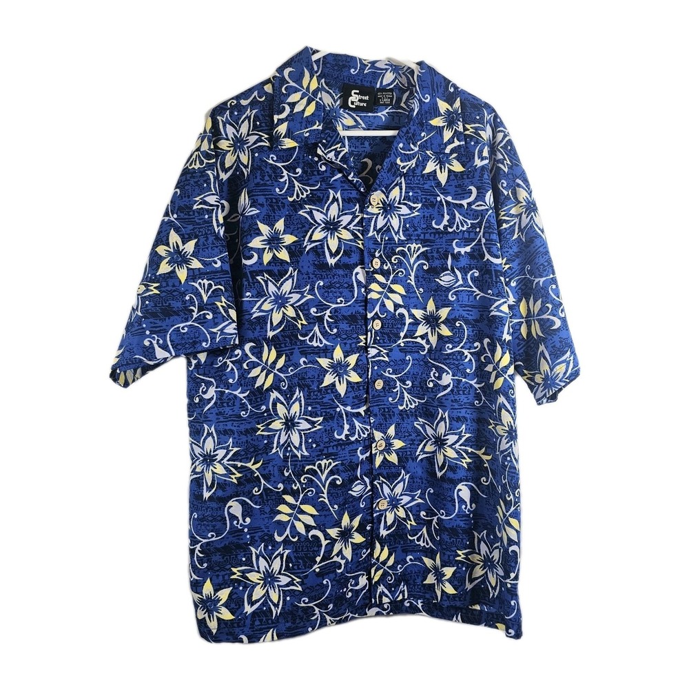 Street‎ Culture Blue Tropical Floral Button-Up Short Sleeve Hawaiian Shirt XL